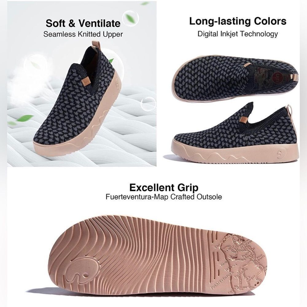 UIN Women's Travel Shoes Knitted Comfort Sneaker Fuerteventura(Mysterious Black) - Picture 6 of 8
